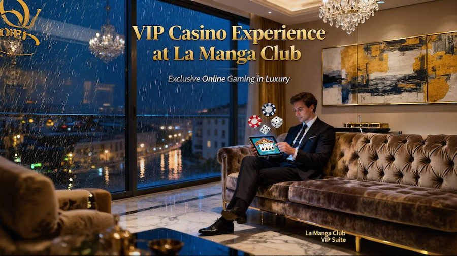 Jugadores VIP disfrutando de los casinos online en un día lluvioso en La Manga Club.